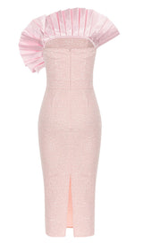 BODYCON RUFFLE DETAIL MIDI DRESS IN PINK DRESS STYLE OF CB