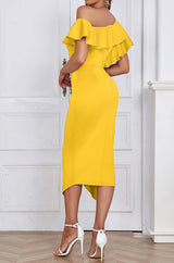 BODYCON RUFFLE MIDI DRESS IN APRICOT styleofcb