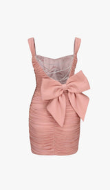 BOW DETAIL PLEATED MINI DRESS WITH GLOVES IN PINK DRESS STYLE OF CB