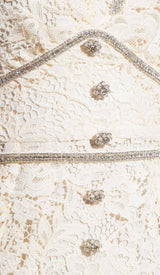 BOW-EMBELLISHED FLORAL-LACE MIDI DRESS IN BEIGE DRESS STYLE OF CB