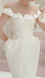 BOW-EMBELLISHED POCKET MIDI DRESS IN WHITE DRESS STYLE OF CB