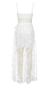 BOW-EMBELLISHED LACE MIDI DRESS IN WHITE DRESS STYLE OF CB