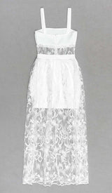 BOW-EMBELLISHED LACE MIDI DRESS IN WHITE DRESS STYLE OF CB