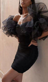 BUBBLE SLEEVE MIDI DRESS IN BLACK Dresses styleofcb