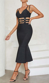 BUCKLE BANDAGE MIDI DRESS IN BLACK DRESS STYLE OF CB
