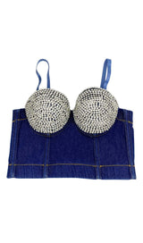 BUSTIER DENIM TOP IN BLUE DRESS STYLE OF CB