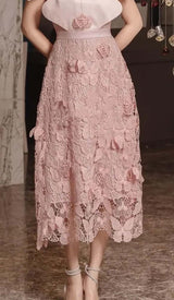 BUTTERFLY EMBROIDERY CLOAK SLEEVE MIDI DRESS IN PINK DRESS STYLE OF CB