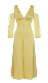 BUTTON FRONT SPLIT THIGH MIDI DRESS IN YELLOW DRESS sis label
