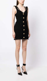 BUTTONED STRAP MINI DRESS IN BLACK styleofcb
