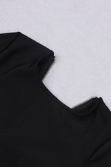 LONG SLEEVE CRYSTAL BANDAGE MIDI DRESS IN BLACK LEATHERETTE PIECES styleofcb