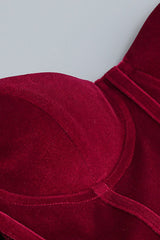 BURGUNDY VELVET OFF SHOULDER SIDE TAIL SLIT MAXI DRESS styleofcb