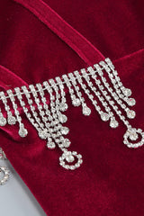 BURGUNDY VELVET OFF SHOULDER SIDE TAIL SLIT MAXI DRESS styleofcb