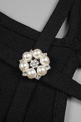 BUTTON BACKLESS HALTE MINI BANDGE DRESS IN BLACK Dresses styleofcb