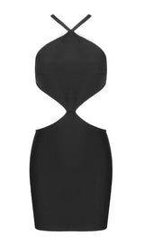 BUTTON BACKLESS HALTE MINI BANDGE DRESS IN BLACK Dresses styleofcb