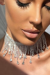 SILVER CHOKER DIAMANTE TASSEL NECKLACE JEWELLERY styleofcb