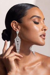 SILVER DIAMANTE TASSEL TEARDROP DROP EARRINGS JEWELLERY styleofcb
