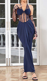 CORSET LACE MAXI DRESS IN NAVY BLUE DRESS STYLE OF CB
