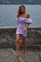 CORSET SATIN MINI DRESS IN PURPLE Bandage Dresses styleofcb