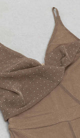 COWL-NECK SEQUIN JUMPSUIT IN KHAKI DRESS STYLE OF CB