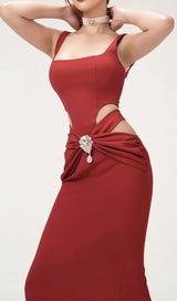 CRTSRAL EMBELLISHED HOLLOW MIDI DRESS IN WINE DRESS sis label