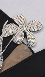 CRYSTAL FLOWER MINI DRESS IN BLACK Dresses styleofcb