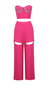 CRYSTAL STITCHED CUTOUT TWO PIECE SET IN PINK DRESS sis label