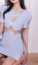 CRYSTAL TRIM CUTOUT MINI DRESS IN SKY BLUE DRESS STYLE OF CB