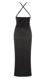 CUT OUT FRONT SATIN CAMI MIDI DRESS IN BLACK DRESS STYLE OF CB
