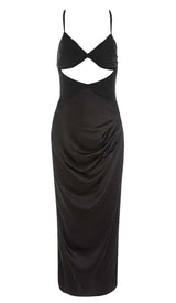 CUT OUT FRONT SATIN CAMI MIDI DRESS IN BLACK DRESS STYLE OF CB