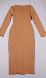 CUT OUT SLIPT MAXI DRESS IN BROWN Dresses styleofcb