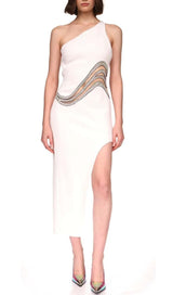 CUTOUT CRYSTALS HIGH-LOW DRESS IN WHITE DRESS STYLE OF CB