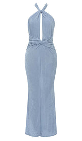 CUTOUT HALTER MIDI DRESS IN MISTY SKY DRESS STYLE OF CB