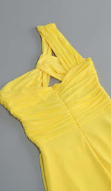 CUTOUT ONE-SHOULDER MIDI DRESS IN LEMON DRESS STYLE OF CB