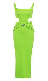 CUT OUT SPLIT MIDI DRESS IN LIME styleofcb