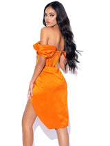 Wiley Orange Satin Off Shoulder Corset Dress Dresses Oh CiCi