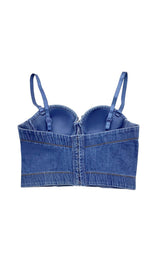 DENIM CRYSTAL CROPPED TOP IN BLUE DRESS STYLE OF CB