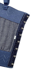 DENIM CRYSTAL EMBELLISHED CROPPED TOP IN NAVY BLUE DRESS STYLE OF CB