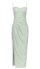 DRAPED LINEN MIDI DRESS IN LIGHT GREEN DRESS sis label