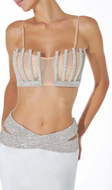 EMBELLISHED PERSPECTIVE TWO PIECE SET IN WHITE DRESS sis label