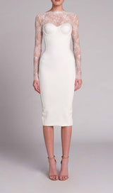 EMBROIDERED LACE MIDI DRESS IN WHITE DRESS STYLE OF CB