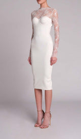 EMBROIDERED LACE MIDI DRESS IN WHITE DRESS STYLE OF CB