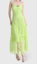 EMBROIDERY STRAPPY MIDI DRESS IN GREEN DRESS styleofcb