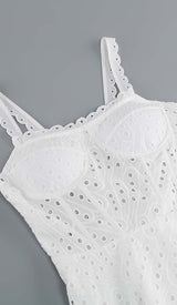 EYELET LACE STRAPPY MINI DRESS IN WHITE DRESS STYLE OF CB