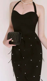 FEATHER RHINESTONES BODYCON MIDI DRESS IN BLACK DRESS styleofcb