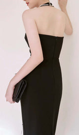 FEATHER RHINESTONES BODYCON MIDI DRESS IN BLACK DRESS styleofcb