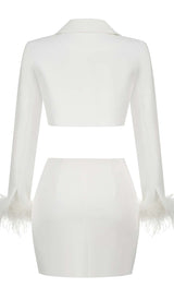 FEATHERS JACKET AND SHORT SKIRT IN WHITE DRESS STYLE OF CB