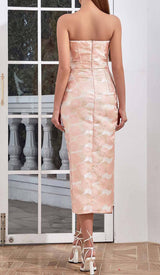 FLORAL CROSS KNOT SPLIT MIDI DRESS IN PINK DRESS STYLE OF CB