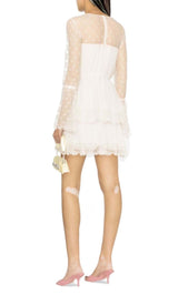 FLORAL-LACE TIERED MIDI DRESS IN LVORY DRESS STYLE OF CB