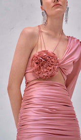FLORAL ONE SHOULDER SATIN MINI DRESS IN PINK DRESS sis label