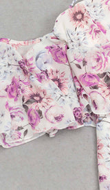 FLORAL PRINT COLD SHOULDER HALTER HIGH LOW DRESS DRESS STYLE OF CB